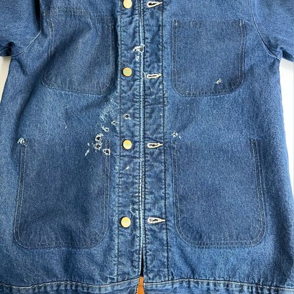 Vintage Pointer Blanket Lined Denim Barn Coat Chore Jacket THRASHED Men Small - Picture 7 of 14